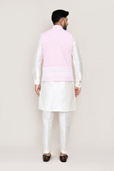 White Kurta with Straight Fit Pant And Jacket
